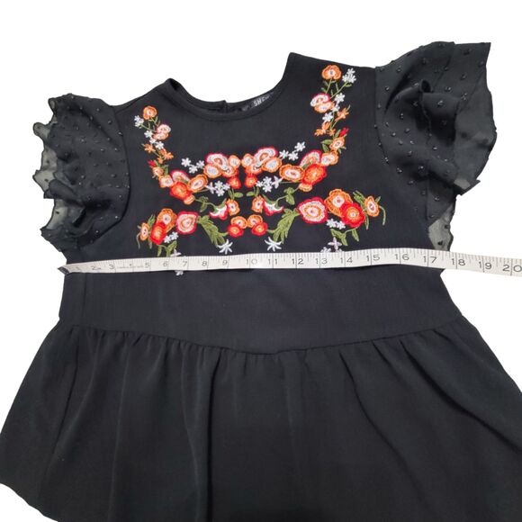 Shein Black Floral Embroidery Mesh Top Shirt Ruffle Sleeve  Blouse Size Small - Picture 7 of 8
